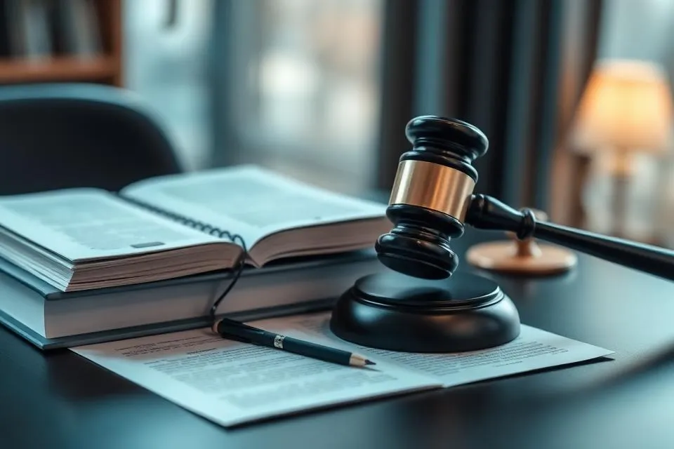 Law books and a gavel on a desk representing Surinamese employment legislation